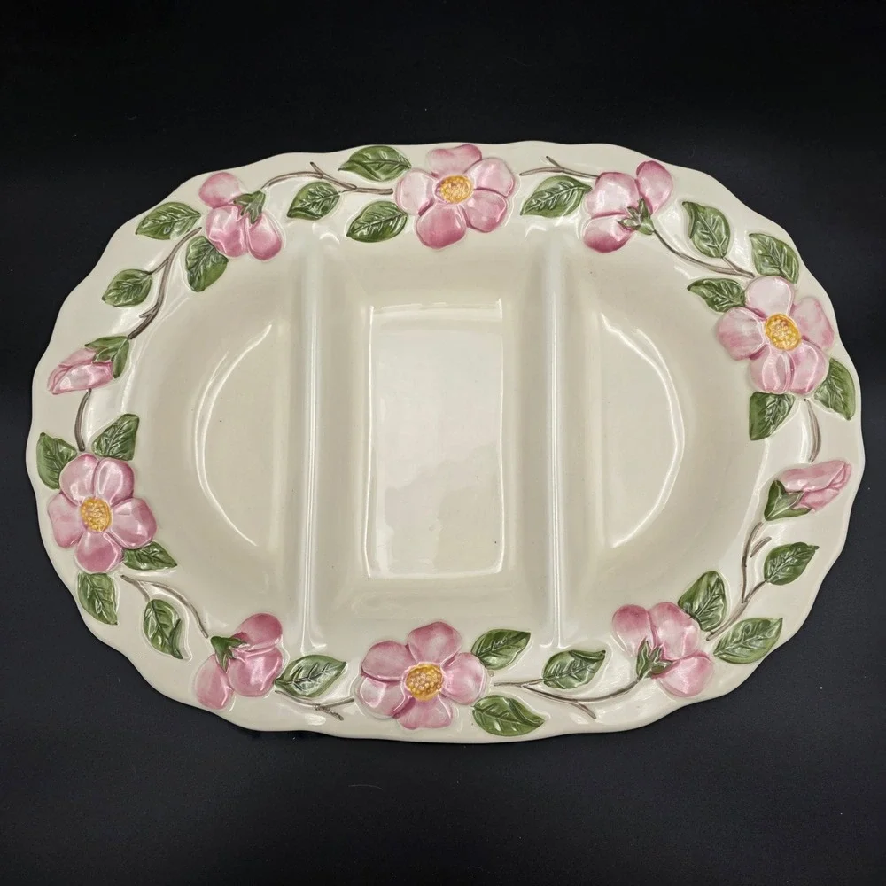 Franciscan Divided Serving Platter Pink Floral‎ Dogwood Blossom Cream